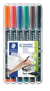 Staedtler OHP-marker Lumocolor Permanent geassorteerde kleuren, box met 6 stuks, medium 1 mm