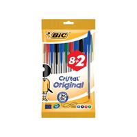 Bic balpen Cristal Medium, couleurs assorties, blister 8 + 2 GRATIS