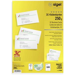 sigel Visitenkarten 3C, 85 x 55 mm, 250 g/qm, hochweiß