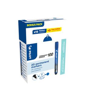 Pilot permanent marker 100, XXL doos met 15 + 5 stuks, blauw