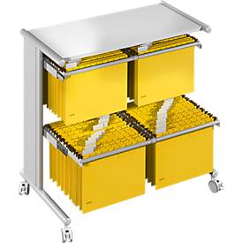 Kerkmann Mobiele hangmappenwagen, 2 etages met dubbel rij, met plateau lichtgrijs, zonder hangmappen