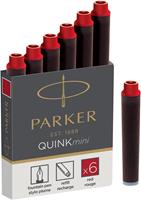 Parker Quink mini inktpatronen rood, doosje met 6 stuks