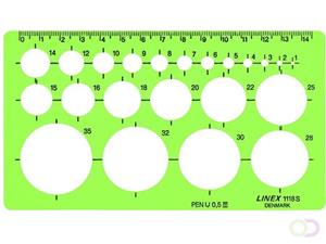 Linex Sjabloon  1118S 22 cirkels 1-35mm met inktvoetjes