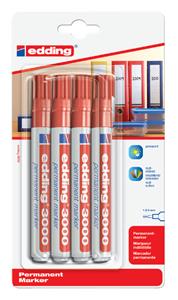 Edding Viltstift  3000 rond rood 1.5-3mm blister à 4st