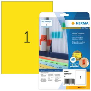 Herma Etiket  4421 210x297mm verwijderbaar A4 geel 20stuks