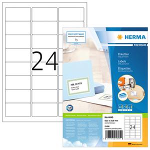 Herma PREMIUM etiketten met ronde hoeken 63.5x33.9 mm. 4645 (pak 2400 stuks)