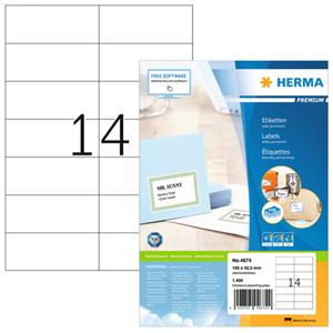 Herma PREMIUM etiketten met rechte hoeken 105x42.3 mm. 4674 (pak 1400 stuks)