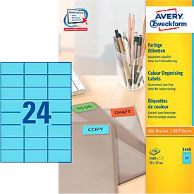 Etiket Avery Zweckform 3449 70x37mm blauw 2400stuks