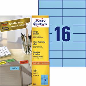 Avery Zweckform Etiket  3453 105x37mm blauw 1600stuks