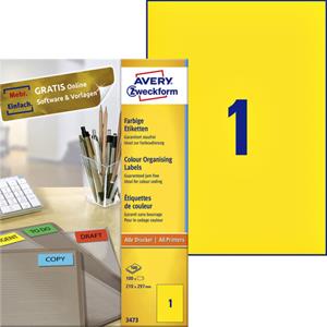 Avery Zweckform Etiket  3473 210x297mm A4 geel 100stuks