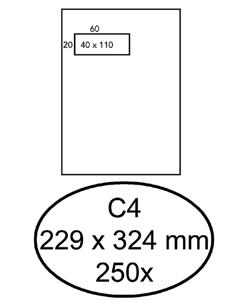 Hermes Envelop  akte C4 229x324mm venster 4x11links 250stuks