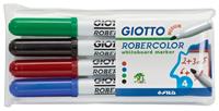 Giotto Robercolor whiteboardmarker, medium, ronde punt, etui met 4 stuks in geassorteerde kleuren