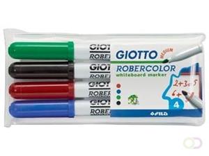 Giotto Robercolor whiteboardmarker, medium, ronde punt, etui met 4 stuks in geassorteerde kleuren