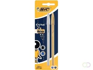 Bic balpen Cristal Shine, blister met 2 stuks (goud en zilver)