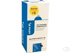Pilot balpen Super Grip G fijn retractable, value pack met 24 + 6 stuks in 3 geassorteerde kleuren