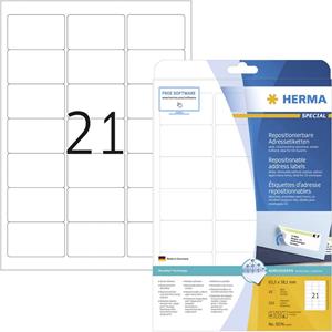 Herma 5074 Etiketten (A4) 63.5 x 38.1 mm Papier Wit 525 stuks Weer verwijderbaar Universele etiketten, Adresetiketten Inkt, Laser, Kopie