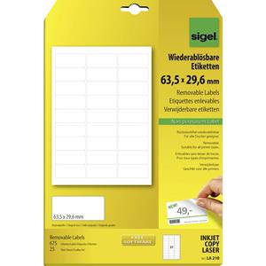 Sigel LA210 Etiketten (A4) 63.5 x 29.6 mm Papier Wit 675 stuks Weer verwijderbaar Universele etiketten
