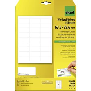 Sigel LA210 Etiketten (A4) 63.5 x 29.6 mm Papier Wit 675 stuks Weer verwijderbaar Universele etiketten