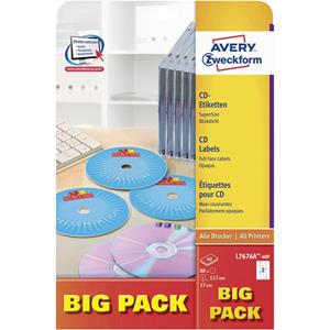 Avery Zweckform CD-Etiketten Ø 117mm Papier Weiß 80 St. Permanent Blickdicht, Bis Kernl