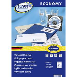 europe100 Etiketten 70 x 36mm Papier Weiß 2400 St. Permanent Universal-Etiketten Tinte, Las