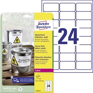 Avery Zweckform Etiketten 63.5 x 33.9mm Polyester-Folie Weiß 192 St. Permanent Universal-Et