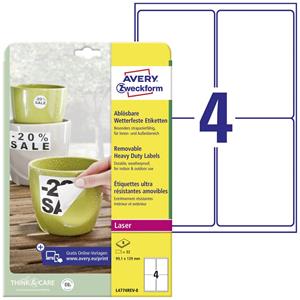 Avery-Zweckform L4774REV-8 Etiketten 99.1 x 139 mm Polyester folie Wit 32 stuk(s) Weer verwijderbaar Adresetiketten, Weerbestendige etiketten