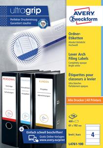 AVERY Printbare rugetiketten Block Out ft 19,2 x 6,1 cm, doos van 100 blad, 400 stuks, kleur: wit