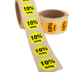 10% Kortingsstickers, Fluor Geel, 500 Stickers