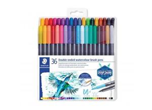 Staedtler brushpen Aquarel duo, doos van 36 stuks in geassorteerde kleuren