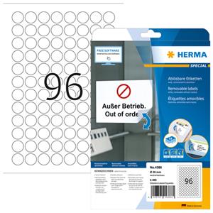 HERMA Universal-Etiketten SPECIAL, Durchmesser 20 mm, weiß