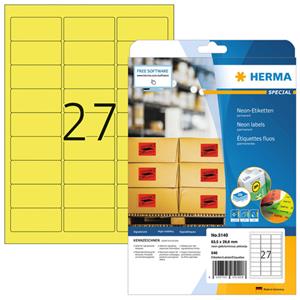 Herma Neon etiketten 63.5x29.6 mm. neon-geel (pak 540 stuks)