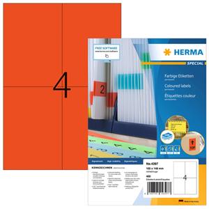 Herma Gekleurde etiketten 105x148 mm. rood (pak 400 stuks)