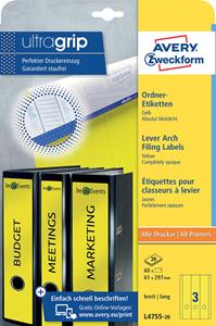 Avery Zweckform Rugetiket Avery breed/lang 61x297mm zelfklevend geel
