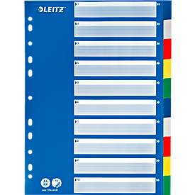 LEITZ Kunststoff-Register, blanko, A4, 10-teilig, farbig