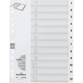 DURABLE kunststof indexbladen, A4 staand, cijfers 1-12, wit