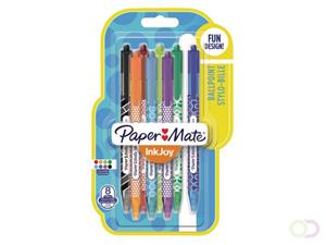 Papermate Paper Mate balpen Injoy 100 RT Wrap, blister van 8 stuks in geassorteerde fun kleuren