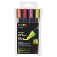 Posca paintmarker PC-5M, etui met 4 stuks in geassorteerde fluo kleuren