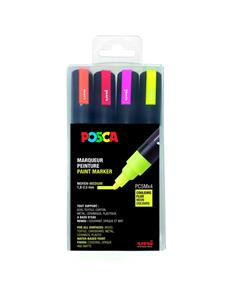 Posca paintmarker PC-5M, etui met 4 stuks in geassorteerde fluo kleuren