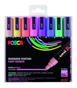 Posca paintmarker PC-5M, set van 8 markers in geassorteerde pastelkleuren