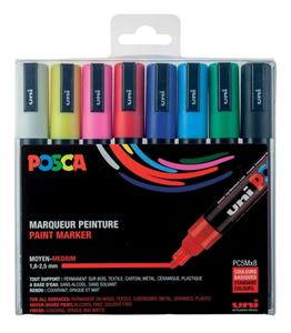 Posca paintmarker PC-5M, set van 8 markers in geassorteerde basiskleuren