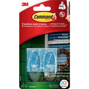 Command decohaak voor buiten, medium, draagvermogen 900 gram, transparant, blister van 2 stuks