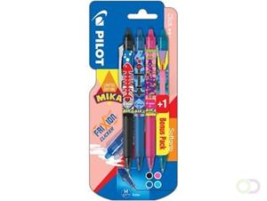 Pilot roller FriXion Clicker Mika, blister van 3+1 stuks in geassorteerde kleuren, lichtblauw gratis