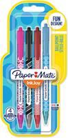 Paper Mate balpen Injoy 100 RT Wrap, blister van 4 stuks in geassorteerde fun kleuren