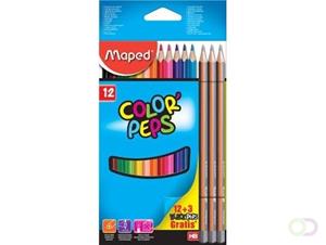 Maped kleurpotloden Color'Peps, kartonnen etui met 12 + 3 Black'Peps potloden gratis