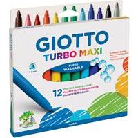 Giotto Turbo Maxi viltstiften, doos met 12 stuks in geassorteerde kleuren