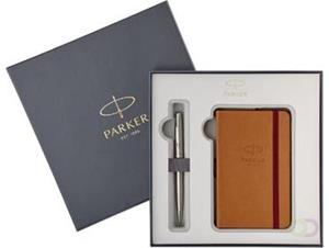 Parker giftbox Sonnet vulpen medium + notebook, zilver