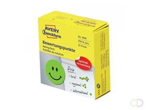 Avery rating dots, diameter 19 mm, rol met 250 stuks, smiley, groen