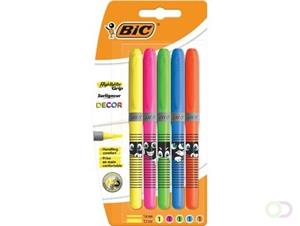 Bic markeerstift Highlighter Grip Décor, blister van 5 stuks in geassorteerde kleuren