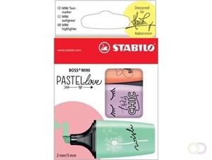 Markeerstift Stabilo Boss Mini PastelLove, doosje met 3 stuks in geassorteerde pastelkleuren