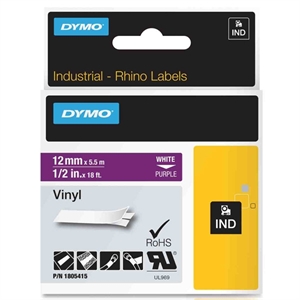 dymo 1805415 IND Rhino tape vinyl wit op paars 12mm (origineel)